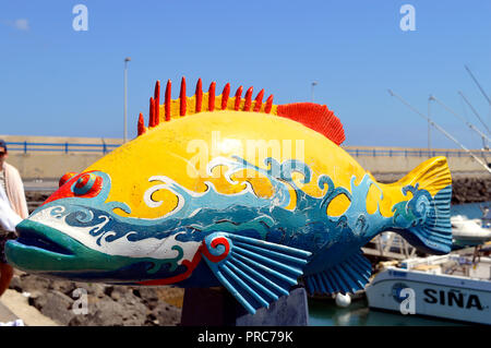 Painted fish in Corralejo harbour Stock Photo