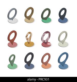 Pointers for maps of various shapes isolated on white background. 3D isometric style, vector illustration. Stock Vector