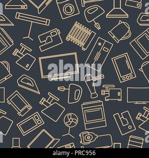 Seamless pattern from a set of household appliances icons of thin lines, vector illustration. Stock Vector