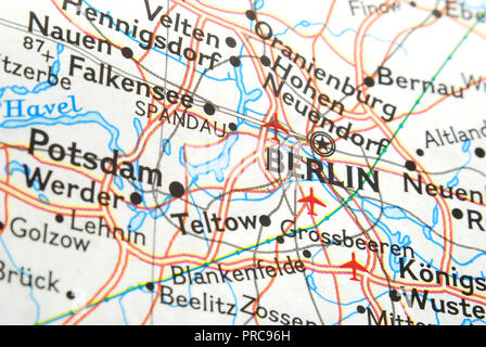 closeup shot of a map of berlin, germany Stock Photo