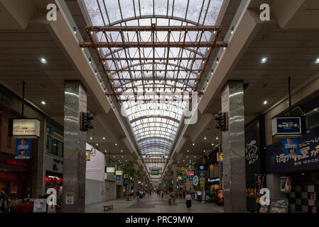 MATSUYAMA,JAPAN - 25 , June ,2017 :In Matsuyama shopping arcade , most shops here open into the night and the shopping street remains lively with stro Stock Photo