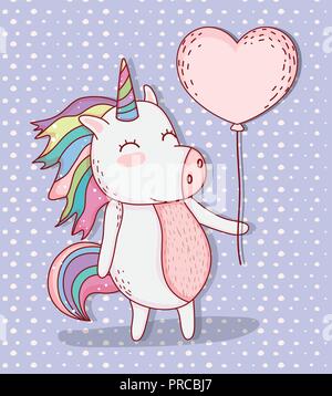 cute unicorn animal with heart balloon Stock Vector