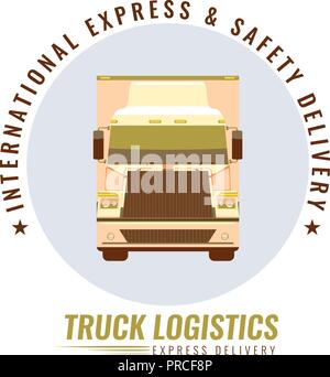 The old vintage logo for trucking company with the image of the front view truck. Vector illustration. Stock Vector