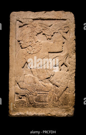 Madrid, Spain - Sept 8th, 2018: Stele of Madrid Museum of the Americas, Madrid, Spain. Isolated over black background Stock Photo