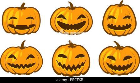 Set of funny pumpkins. Halloween symbol. Cartoon vector illustration Stock Vector