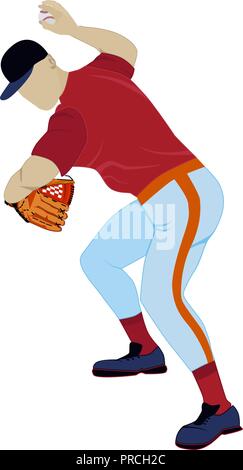 Baseball pitcher throwing ball vector flat illustration Stock Vector