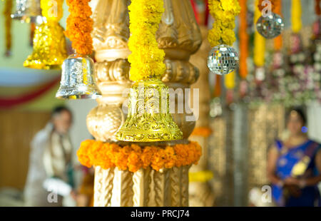 South Indian Hindu Wedding Celebration With Colorful Flowers Stock