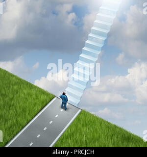 Path to heaven as a stairway to spirituality and faith or peaceful eternity symbol with 3D illustration elements. Stock Photo