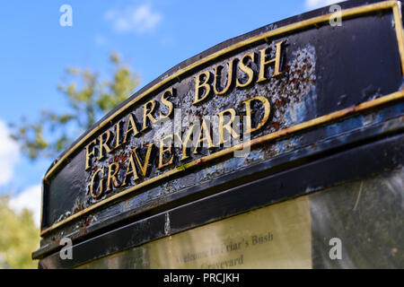 Sign at the entrance to Friar's Bush Graveyard, Belfast, Northern Ireland Stock Photo