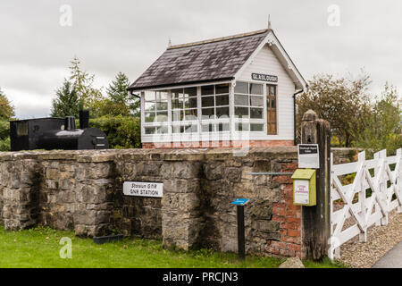 Restored signal box from the the Great Northern Railway (Ireland) at Glaslough, County Monaghan, Ireland. Stock Photo