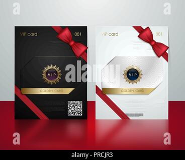 Vector black and white plastic vip card presentation golden frame. Membership or discount card. Luxury club ticket silver coupon. Vip jewel card Stock Vector