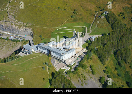 AERIAL VIEW. Sanctuary of Notre-Dame de la Salette. La Salette-Fallavaux, Isère, Auvergne-Rhône-Alpes, France. Stock Photo