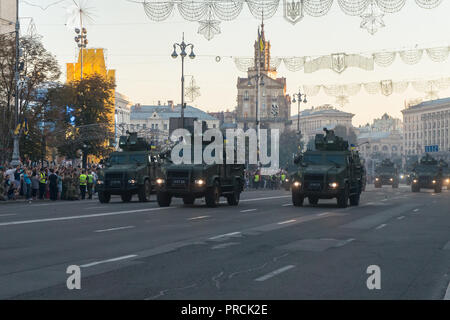 KYIV, UKRAINE -€“ AUGUST 22, 2018: Military equipment and weapons at the evening rehearsal of the parade in honor of Independence Day Stock Photo