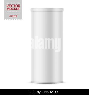 White matte paper tube with plastic lid. Stock Vector