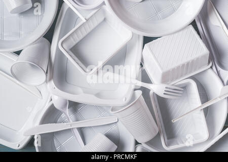 top view alimentary white plastic products composition Stock Photo