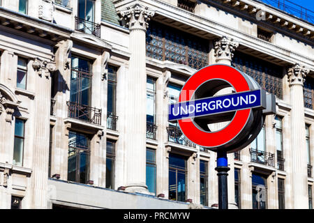 London Underground sign in Oxford Circus, London, UK Stock Photo