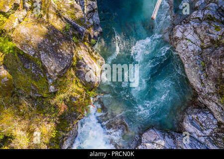 Aerial view of a river and waterfall at Little Qualicum Falls, C Stock Photo