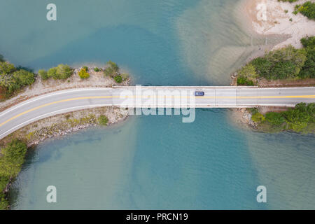 Aerial view of a road bridge over a lake in Washington State, US Stock Photo