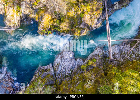 Aerial view of a river and waterfall at Little Qualicum Falls, C Stock Photo