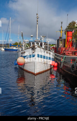 Fishing boats in the Crinan Canal Basin at Crinan Argyll Scotland Stock Photo