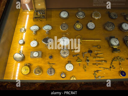 Old watch and key collection at Chapultepec Castle, Mexico City. Stock Photo
