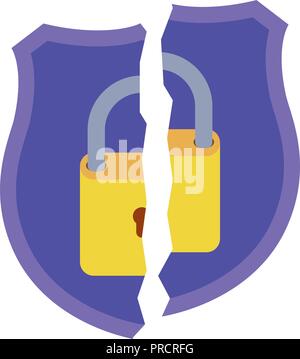 shield with broken padlock isolated icons Stock Vector