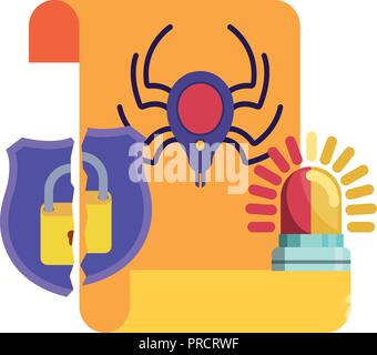 alarm message with broken shield isolated icon Stock Vector