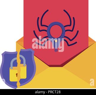 open letter with spider and padlock isolated icons Stock Vector