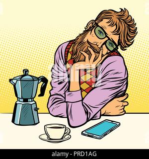 hipster man morning coffee Stock Vector