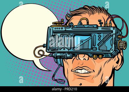 man face with glasses virtual reality Stock Vector