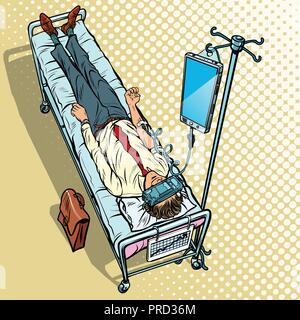 Dependency on gadgets concept. A man in virtual reality. vr glas Stock Vector