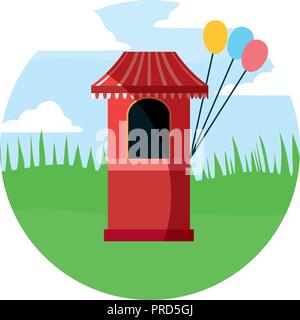 circus booth with balloons in the field carnival vector illustration Stock Vector