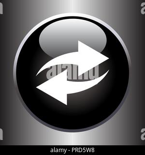 Two arrows icon on black glass button Stock Vector