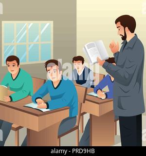 A vector illustration of College Students in Classroom Stock Vector