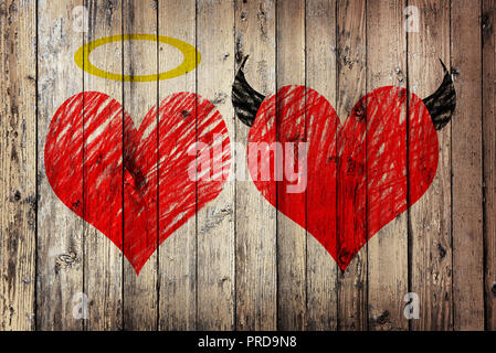 Valentines day background with two hearts - devil and angel Stock Photo