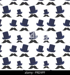 elegant high top hat and mustache pattern vector illustration design Stock Vector