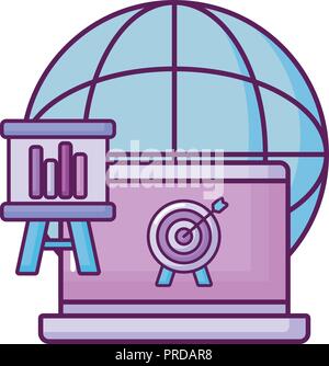 laptop with planet and paperboard vector illustration design Stock Vector