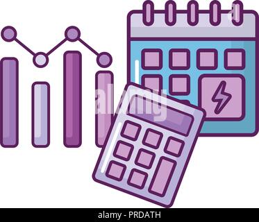 calendar reminder with statistics and calculator vector illustration design Stock Vector