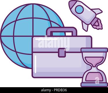 portfolio with planet and rocket vector illustration design Stock Vector