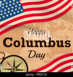 happy columbus day with USA flag vector on map background or banner graphic Stock Photo