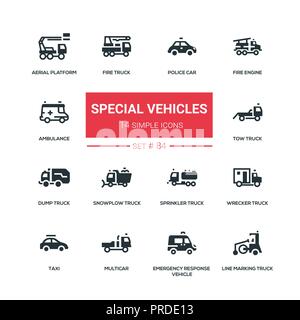 Special vehicles - flat design style icons set Stock Vector