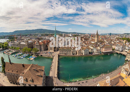 Zurich Switzerland, aerial view city skyline from Grossmunster Stock Photo