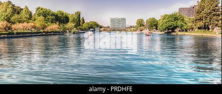 Scenic view over the artificial lake in the EUR district, Rome, Italy Stock Photo