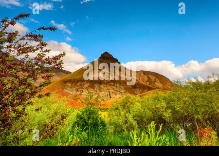 Sheep Rock a geological feature in the Sheep Rock Unit of John Day Fossil Beds National Park in Kimberly, Oregon Stock Photo