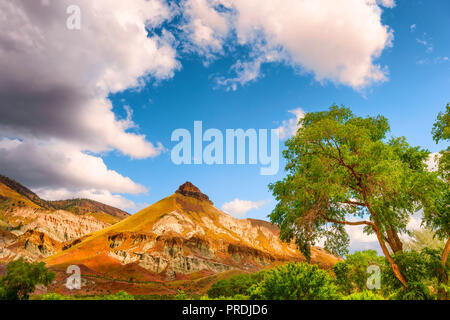 Sheep Rock a geological feature in the Sheep Rock Unit of John Day Fossil Beds National Park in Kimberly, Oregon Stock Photo