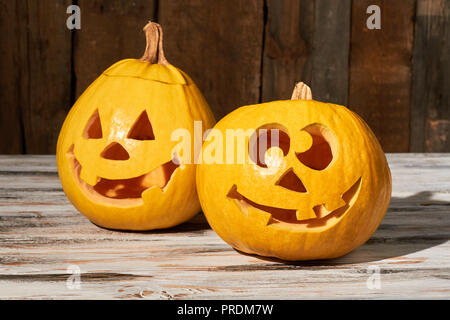 Funny carved Halloween pumpkins.