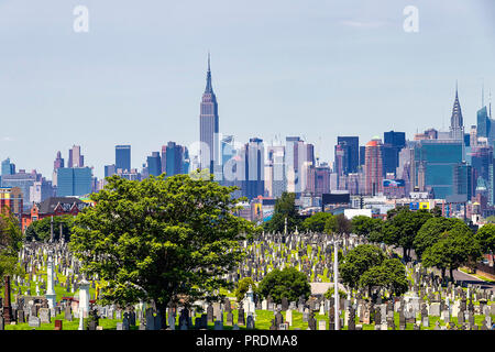 New York City, USA - June 10, 2017: View of Manhattan from Bronxâ€“Whitestone Bridge Stock Photo