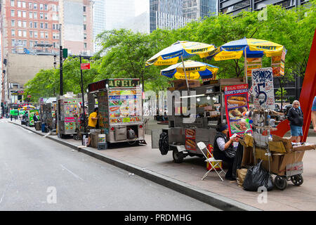 New York City, USA - June 8, 2017: Food Trucks of street food vendors in New York City on June 8, 2017 Stock Photo