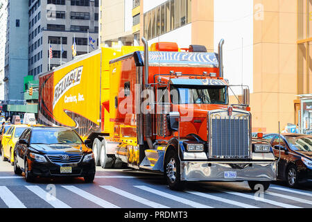 New York City, USA - June 11, 2017: Big truck stopped in crosswalk in New York city Stock Photo