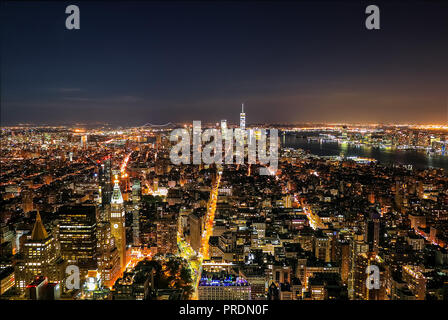 Aerial view of New York City at sunset Stock Photo